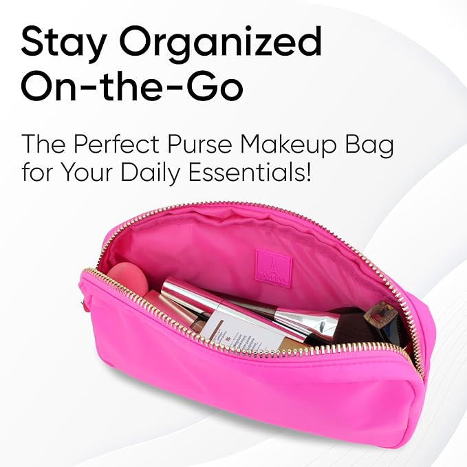 DANCOUR Small Makeup Bag – Cute Preppy Nylon Makeup Pouch, Small Cosmetic Bag for Purse, DIY Stuff Organizer, Hot Pink Travel Toiletry Bag