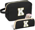 Sernaxi Personalized Initial Makeup Bag Waterproof Leather Cosmetic Bag Travel Toiletry Bag, Valentine’s Day Gift Makeup Organizer Case & Makeup Pouch for Women Teen Girls Mom Girlfriend Wife