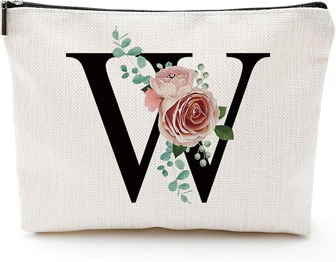 Comanro Initial A-Z Personalized Makeup Bag, Monogrammed Bridesmaid Gifts/Presents Cosmetic Bag, Portable Stationary Storage Organizer Pouch, Friendship Love Travel Makeup Bags