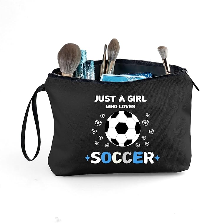 ARIOSEY Soccer Cosmetic Makeup Bag, Soccer Gifts for Girls, Travel Organizer, Multifunctional Cosmetic Bag, Black