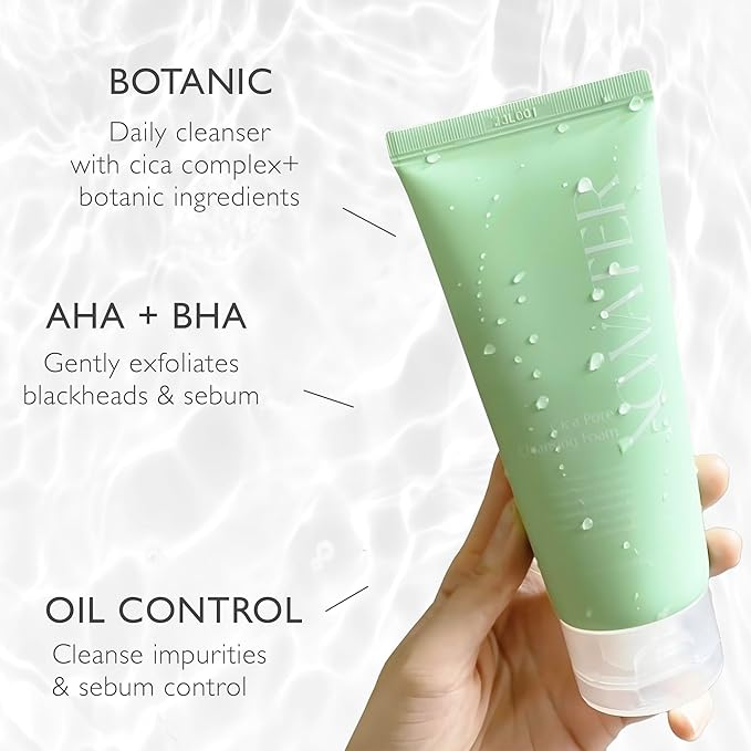 NOWATER Korean Foaming Face Wash with Centella (Cica) – Pore Cleansing Foam Cleanser for Oily & Acne-Prone Skin, Hyaluronic Acid, Aloe Vera & AHA BHA, Daily Gentle Sebum Control, (4.05 fl.oz)