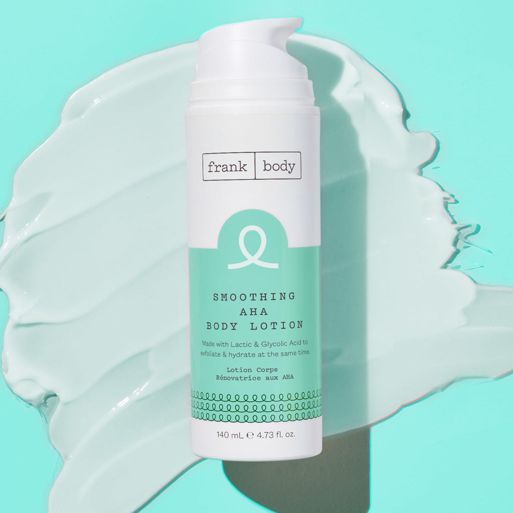 Frank Body Smoothing AHA Body Lotion | Vegan, Cruelty Free, Body Exfoliant | Fights Breakouts and Hydrates Skin with Lactic & Glycolic Acids, Hydrating Oils, & Mango Seed Butter | 4.73 fl oz / 140 ml
