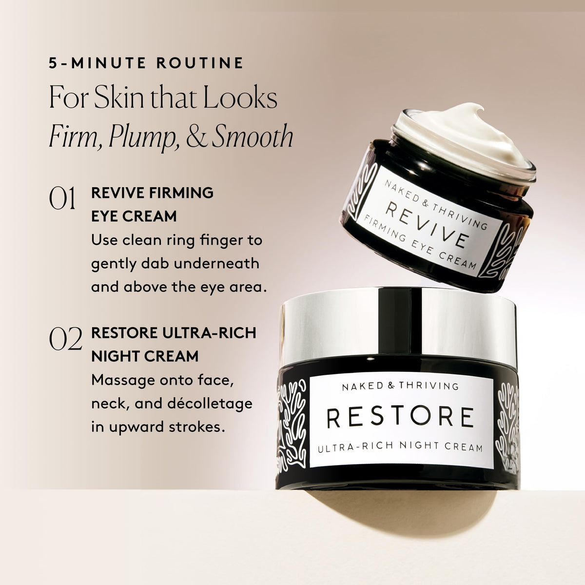 Naked & Thriving The Retinol-Alternative Duo | Restore Ultra-Rich Night Cream (50mL) + Revive Firming Eye Cream (15mL) with Hyaluronic Acid and Bakuchiol (Set of 2)
