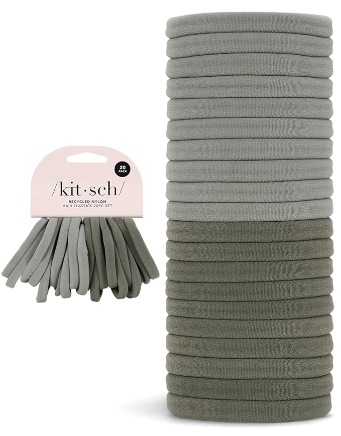 Kitsch Elastic Hair Ties No Damage | Stretchy Hair Bands- Eucalyptus, 20pcs