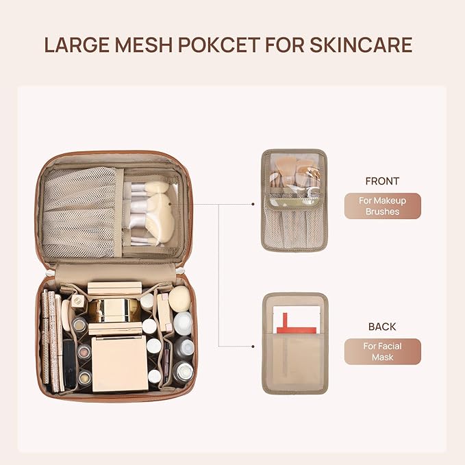Telena Large Makeup Bag, Travel Toiletry Bag for Women, Vegan Leather