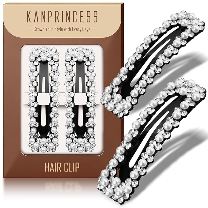 Kanprincess Rhinestone and Crystal Hair Clips 2-Pack, Sparkly Barrettes & Elegant Bling Accessories for Women & Girls(Set21)