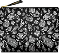 GEGEPINK Cute Makeup Bag for Purse Waterproof Cosmetic Bags for Women Funny Smooth Zipper Travel Toiletry Pouch 10X8 Inches-Paisley Floral-Black Makeup pouch