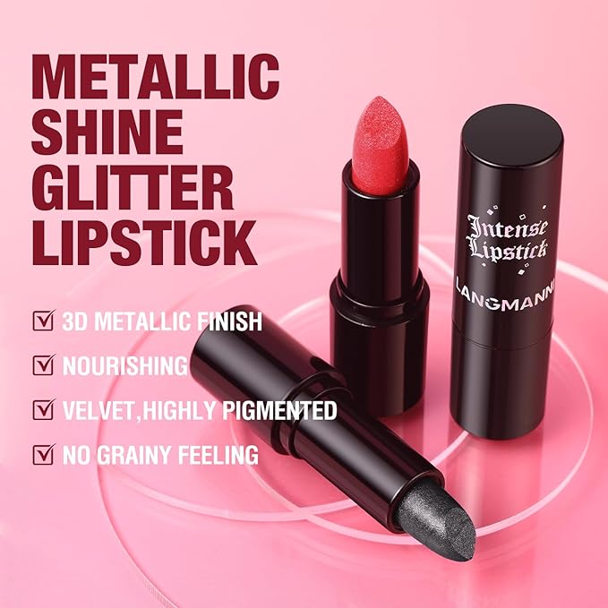 Jolilab Sparkling Lip Gloss Long Lasting Waterproof Moisturizer Lip Balm Glitter Shimmer Metallic Lipstick, Diamond Shiny Lipstick for Women Girls, Non-sticky