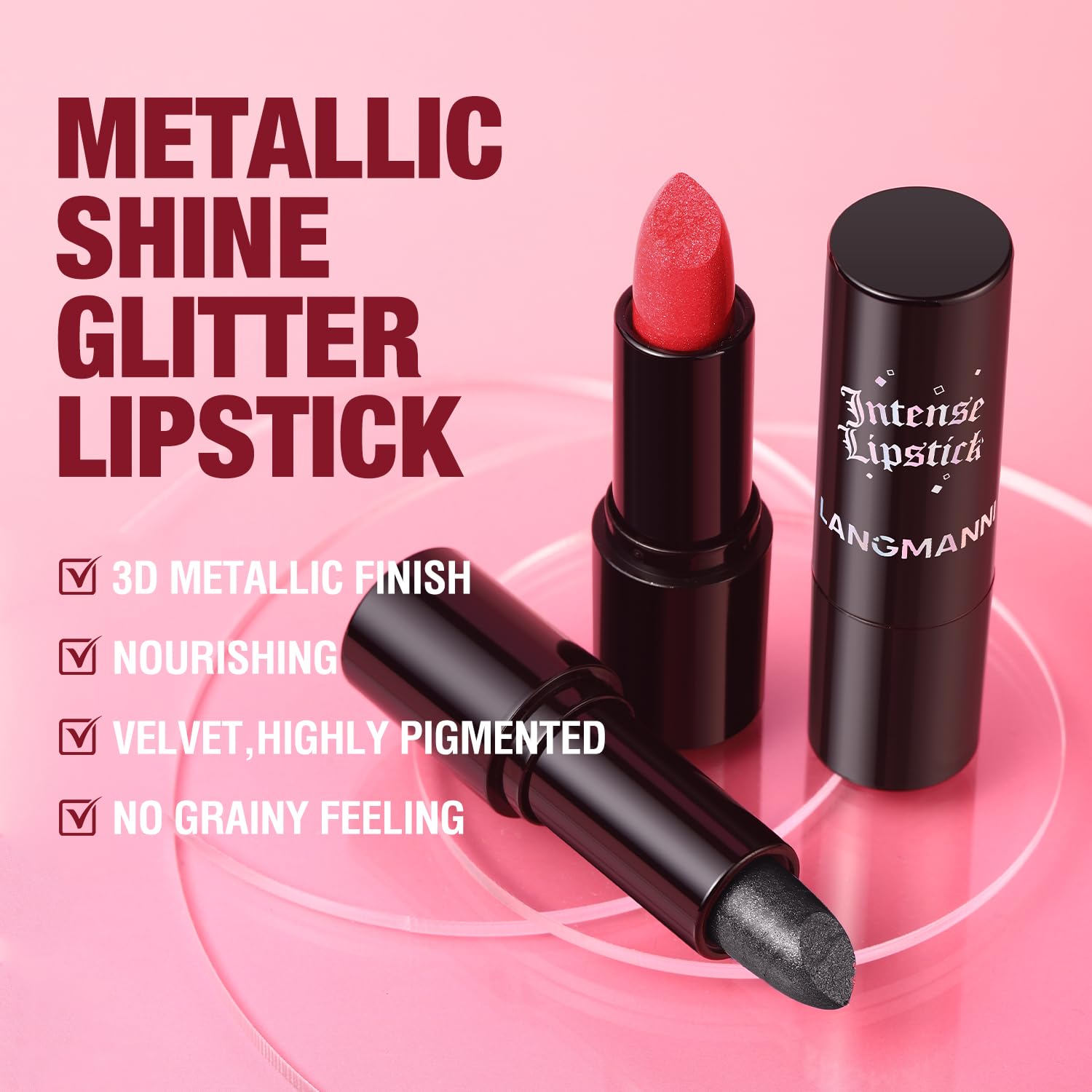Jolilab Sparkling Lip Gloss Long Lasting Waterproof Moisturizer Lip Balm Glitter Shimmer Metallic Lipstick, Diamond Shiny Lipstick for Women Girls, Non-sticky