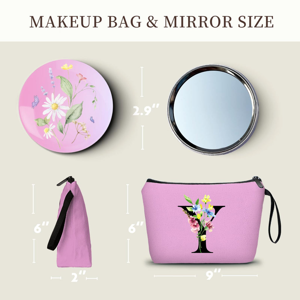 Appreciation Initial Monogram Gifts for Sisters from Sister Employees Team Bride Womens Unique Mom Personalized Makeup Cosmetic Bag with Mirror Mothers Day Christmas Graduation Y