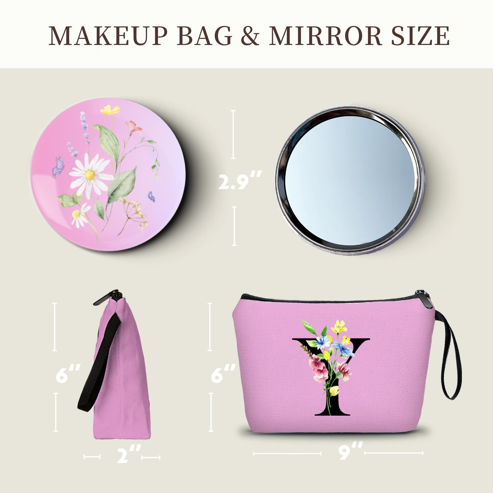 Appreciation Initial Monogram Gifts for Sisters from Sister Employees Team Bride Womens Unique Mom Personalized Makeup Cosmetic Bag with Mirror Mothers Day Christmas Graduation Y