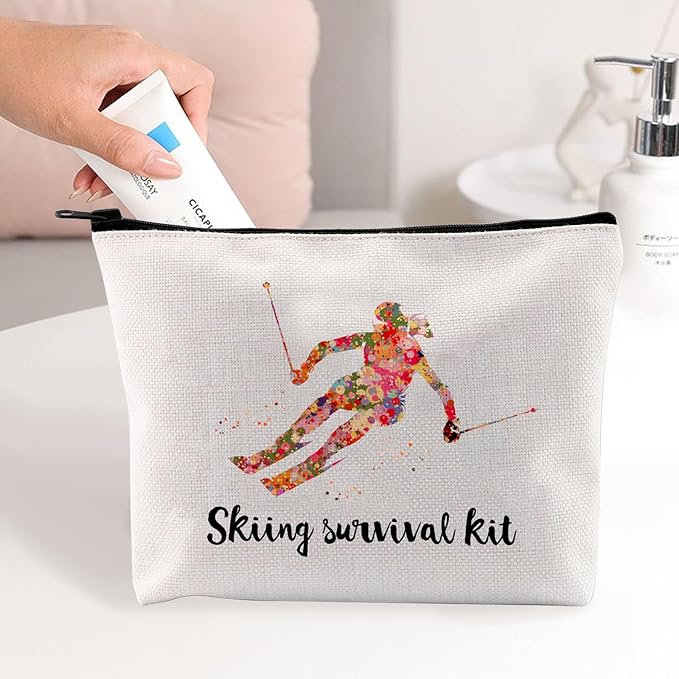 JEFBFBWE Skiing Survival Kit Ski Themed Makeup Bag - Essential for Skiing Survival Fashionable and Portable Beauty Storage Bag Gifts for Skiers Women