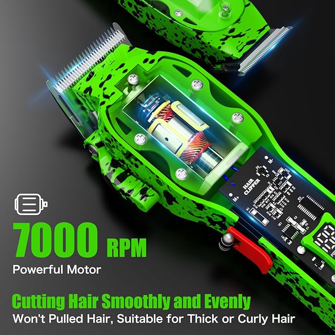 Tuanchuanrp Professional Hair Clippers for Men, Cordless Barber kit for Hair Cutting & Grooming, Hair Clippers and Trimmer Set for Barber Haircut with LED Display, 8 Fade Taper Combs(Green Set)