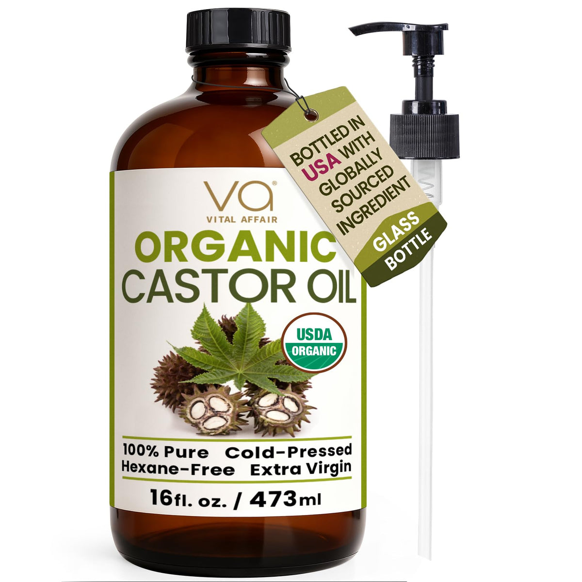 Castor Oil Organic Cold Pressed Glass Bottle 8oz For Hair Growth, Eyebrow