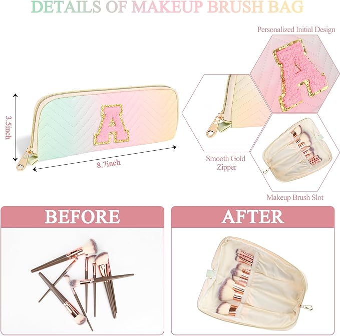 Sernaxi Personalized Initial Makeup Bag Waterproof Leather Cosmetic Bag Travel Toiletry Bag, Valentine’s Day Gift Makeup Organizer Case & Makeup Pouch for Women Teen Girls Mom Girlfriend Wife