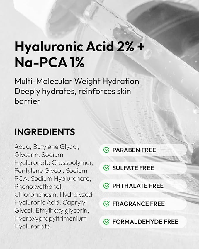 Hyaluronic Acid Serum - Dermatologist Developed for Weightless Hydration - Hyaluronic Acid 2% & Na-PCA 1% Serum For All Skin Types - 1 Fl Oz