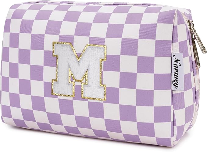 Narwey Graduation Gifts for Teen Girls Kids Tween, Initial Makeup Bag, Trendy Stuff 6-18 Years Old, Personalized Monogram Travel Cosmetic Bag, Birthday Teacher Bridesmaid Mom Gifts for Women (M)