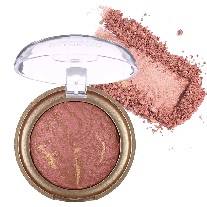 Baked Blush, Marbleized Blush for Cheeks, Shimmery Satin Finish Powder Palette, Buildable Color Natural Face Makeup