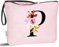 Vavabox A-Z Personalized Makeup Bag, Birthday Gifts for Women Mom, Gifts for Best Friend, Bride Bridesmaid Cosmetic bag (P, 06-Pink)