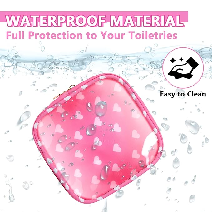 UIXIZQ Clear Mini Makeup Bag for Purse, Small Nylon&PVC Cosmetic Travel Bag TSA Approved Toiletry Bag with Zipper, Preppy Transparent Makeup Travel Bag Coin Purse for Women Men Girls(Mini-Pink Heart)