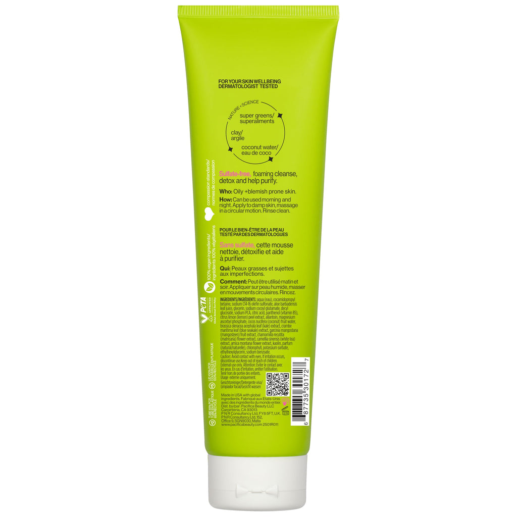 Pacifica Kale Detox Face Wash for Oily & Acne-Prone Skin, Deep Cleansing Facial Cleanser & Makeup Remover with Super Greens Kale, Seaweed & Clay, 5 fl oz –Clean Beauty, Vegan & Cruelty-Free