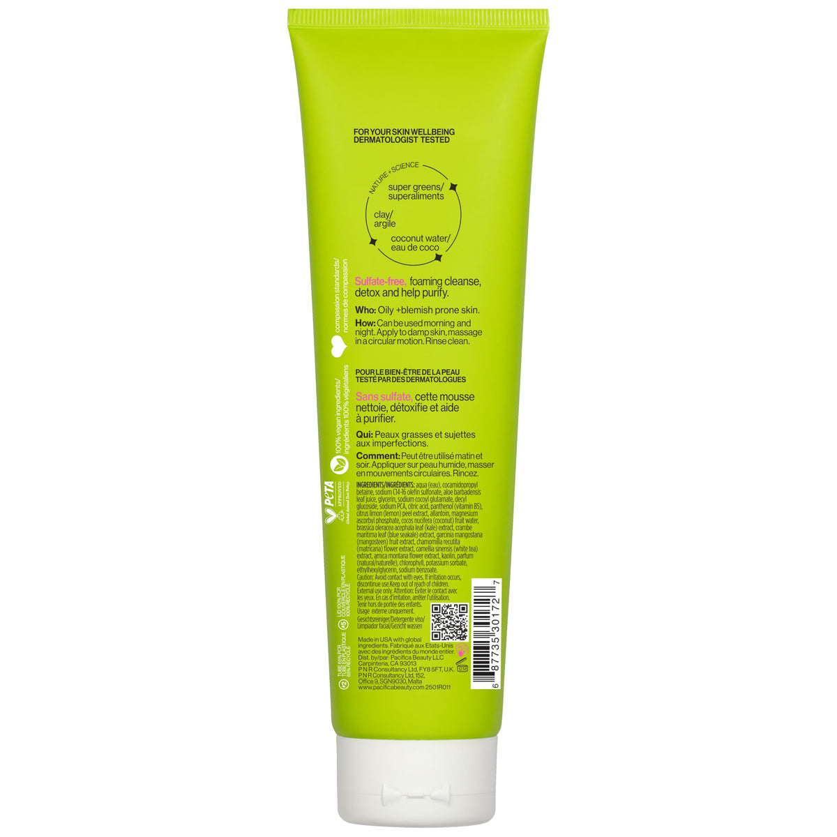 Pacifica Kale Detox Face Wash for Oily & Acne-Prone Skin, Deep Cleansing Facial Cleanser & Makeup Remover with Super Greens Kale, Seaweed & Clay, 5 fl oz –Clean Beauty, Vegan & Cruelty-Free