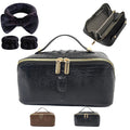 Cuteseason PU Leather Makeup Bag for Women, Structured Makeup Case with Wide Opening, Travel Cosmetic Bag with Compartments and Handle, Water-Resistant Makeup Organizer (Black Crocodile Grain)