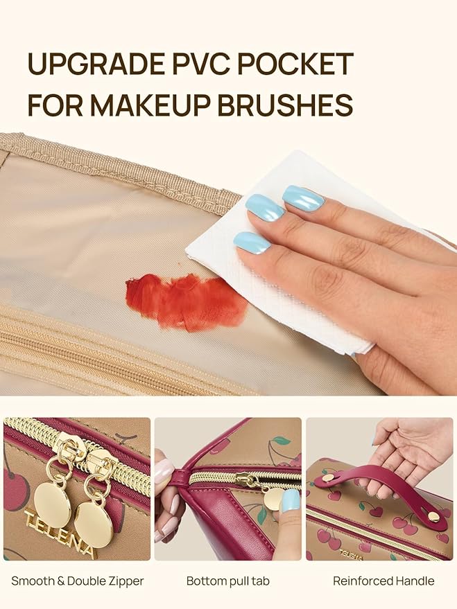 Telena Leather Make Up Bag Portable Travel Makeup Bag Waterproof