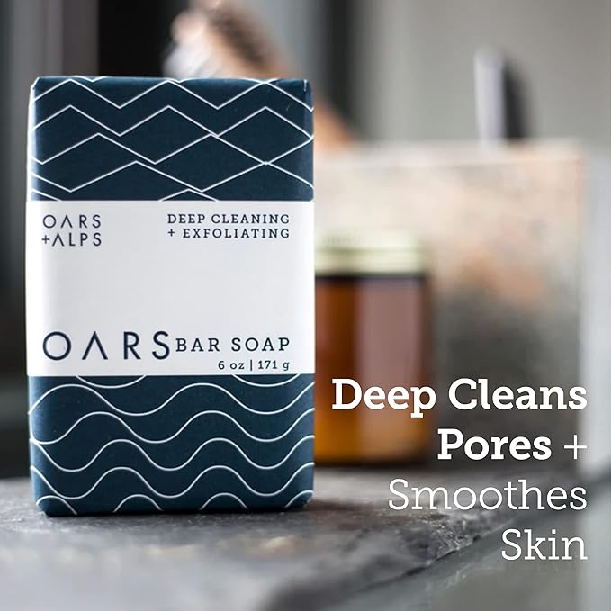 Oars + Alps Exfoliating & Moisturizing Bar Soap for Men, Deep Cleaning Soap, Clean Ingredients, All Skin Types, Blue Charcoal, 1pk