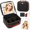 GIUWESOY Travel Makeup Bag with Light Up Mirror, Portable Makeup Bag with Led Light Women Waterproof Makeup Travel Case adjustable dividers Rechargeable Vanity Mirror with 3 Color Lights (Black)