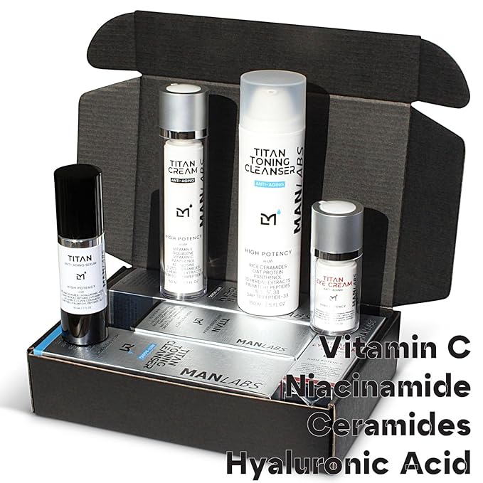 Man Labs Titan Sports 4pc Anti-Aging Mens Skin Care Kit, Mens Face Care Kit