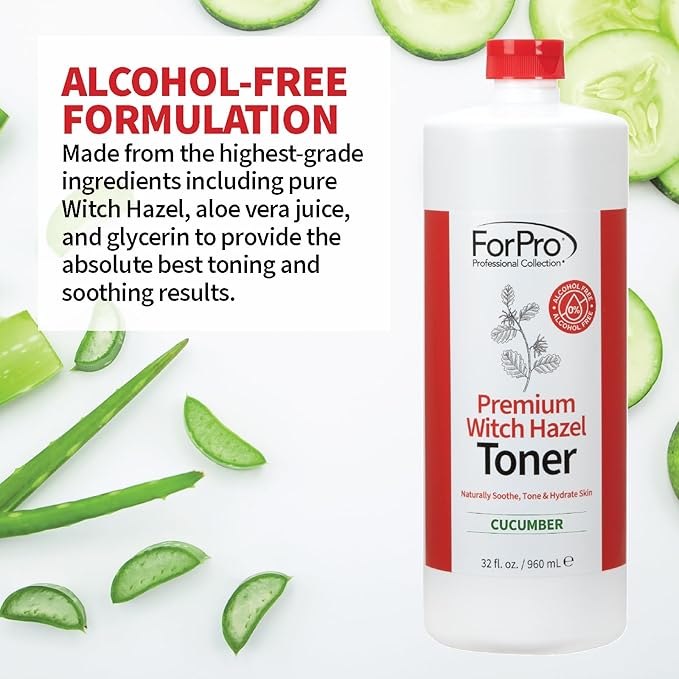 ForPro Witch Hazel Facial Toner, 32 Fl Oz – Cucumber Scent, Alcohol-Free with Aloe Vera & Glycerin, Pore Minimizing Hydrating Astringent for Sensitive Skin, Vegan & Cruelty-Free