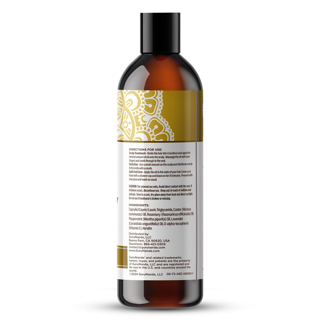 GuruNanda Rosemary Mint for Hair Growth with Keratin & Vitamin E Oil - Encourages Scalp, Shine & Hair Strengthening- 100% Natural, Cruelty-Free, 8oz
