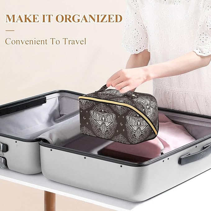 MNSRUU Makeup Organizer Bag, Skull Butterfly Black Travel Makeup Bags Makeup Vanity Case Large Capacity Rhombus Cosmetic Toiletry Bag for Girl Women Ladies