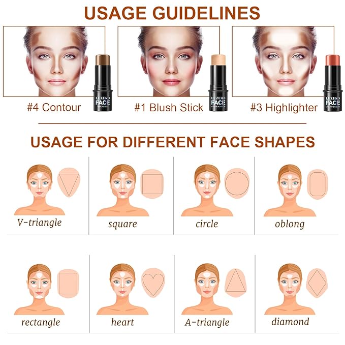 3Pcs Contour Stick Makeup Kit,Shades with Highlighter Blush Bronzer, MEDIUM