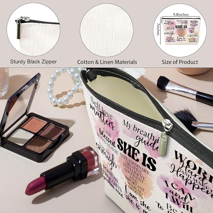 jeilink Positive Affirmations Makeup Bag Mental Health Motivational Inspirational Gifts for Female Sister Girl Friend Colleagues Coworker Birthday Friendship Mothers Day Nurse Day Travel Toiletry Bag