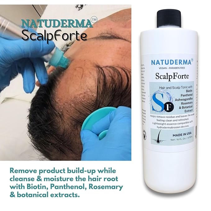 Natuderma Scalpforte Hair and Scalp Tonic with Biotin & Panthenol for Thicker-Looking Hair, Serum for Hydrodermabrasion Machine to Cleanse, Hydrate and Moisturize the Scalp (16 Oz)