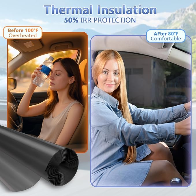 TOYOCO Ceramic Car Window Tint Film, 5% VLT, 20" x 20FT Window Privacy Film, No Signal Interference, 99% UV Protection & Scratch-Resistant for Side & Rear Windows, DIY Install