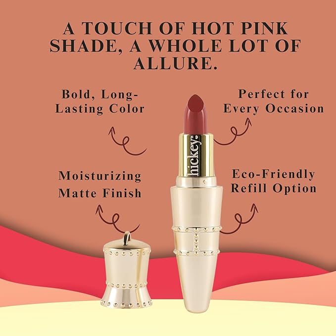 Hickey Refillable Pendant Lipstick, Haute Mess[Terracotta] – Wearable Satin Lip Color on a Chain, Refillable Clean Beauty, Full Lipstick Included