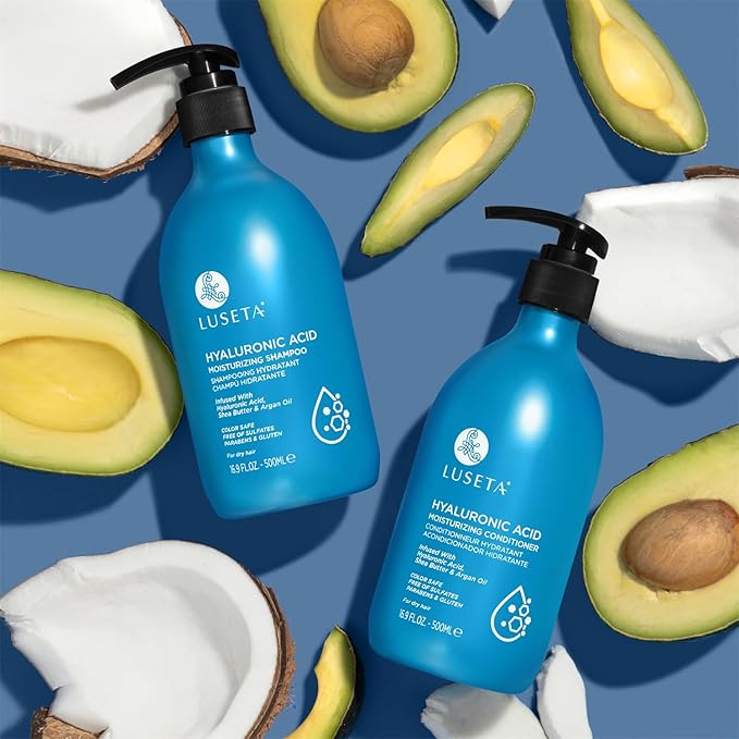 Luseta Deep Hydrating Hyaluronic Acid Shampoo and Conditioner Set for Dry Damaged Hair - Sulfate Free Moisturizing Hair Care with Shea Butter & Avocado Oil, Paraben-Free - 2 x 16.9oz