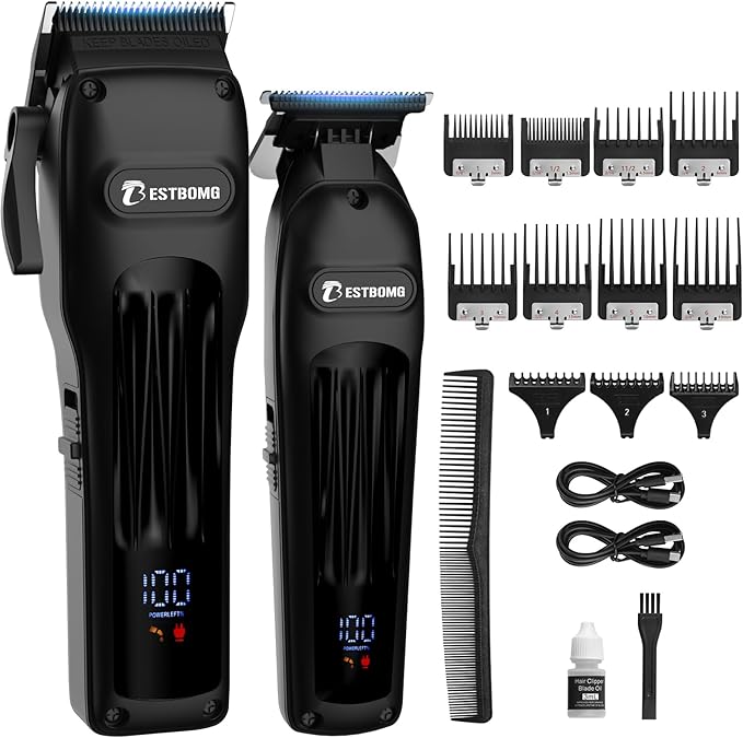 BESTBOMG® Professional Hair Clippers for Men, Clipper & Trimmer Set, Black