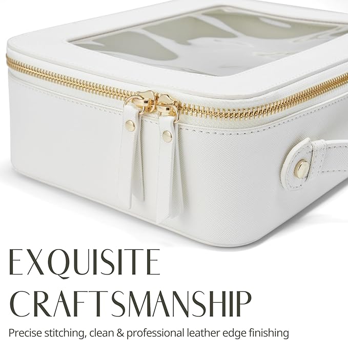 Popvibe Clear Makeup Case White Toiletry Bag Travel Large Clear Cosmetic Bag with Zipper, Big Make Up Bag Organizer Women Traveling TSA Approved Transparent Bag Car for Essentials