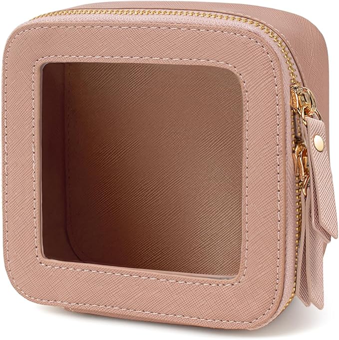 FFpaw Clear Makeup Bag Small, Mini Cosmetic Bag for Purse Clear Makeup Pouch Purse Organizer with Zipper TSA Approved Travel Toiletry Bag Car Organizer Essentials for Women Men (Mini Dark Pink)
