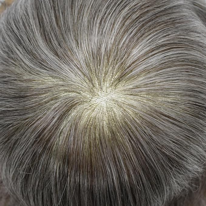FACE MIRACLE Mens Toupee Lace Front Hairpieces Soft Human Hair Replacement System Natural Hairline Toupee for Men French Lace Mens hair Units 8"X10" #350 3# DARK BROWN WITH 50% SYNTHETIC GREY