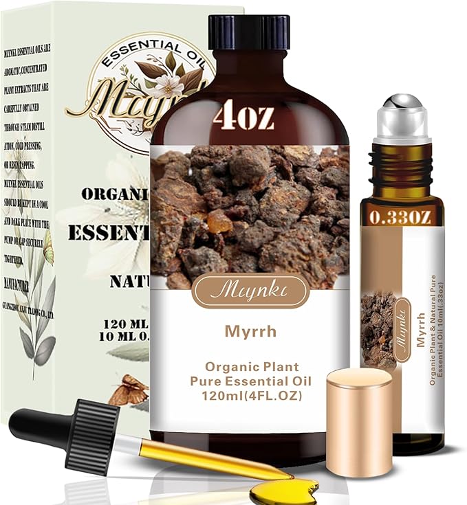 MLYNKL Myrrh Essential Oil,for Aroma,Massage,4oz+Roll-On 0.33oz