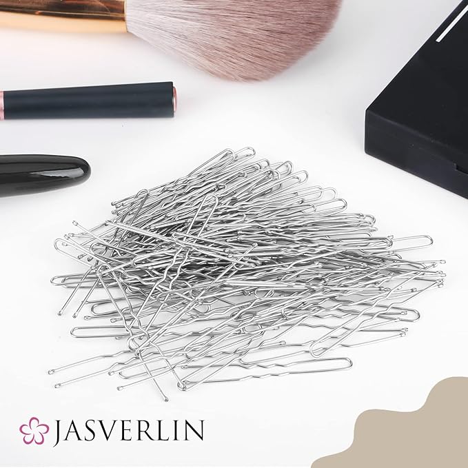 JASVERLIN U Shaped Hair Pins Silver, 2.4 In Bun Bobby Hairpin 100 Pcs