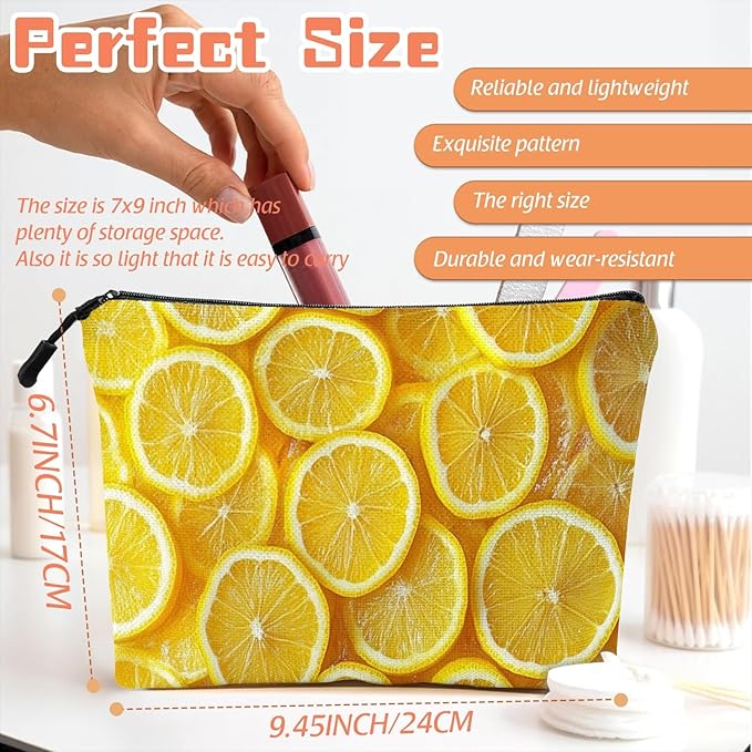 Scribesense Cosmetic Bags Travel Makeup Toilet Case Waterproof Pouch for Women Girls 6.7X9.45inches - Arrangement of Lemon Slices in A Bright Yellow