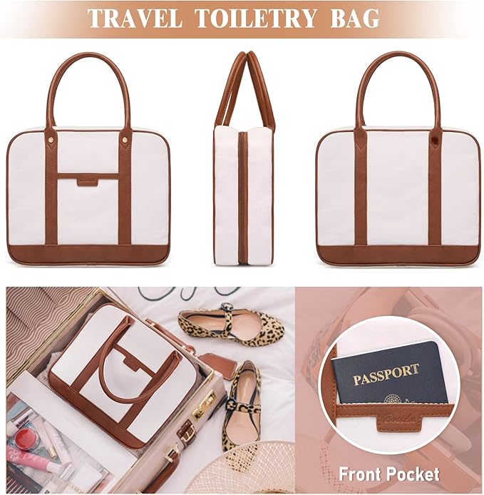 Bosidu Toiletry Bag for Women Hanging Travel Toiletry Bag with Hook,Water-resistant Makeup Cosmetic Bag Travel Organizer for Toiletries, Accessories P-Beige