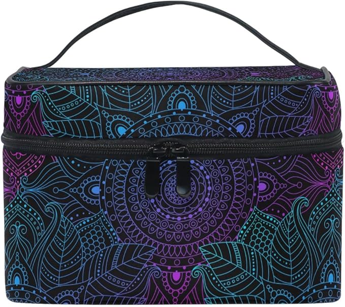 ZOEO Makeup Train Case Art Arabesque Mandala Boho Ethnic Bohemian Korean Carrying Portable Zip Travel Cosmetic Brush Bag Organizer Large for Girls Women