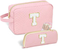 Sernaxi Personalized Initial Makeup Bag Waterproof Leather Cosmetic Bag Travel Toiletry Bag, Valentine’s Day Gift Makeup Organizer Case & Makeup Pouch for Women Teen Girls Mom Girlfriend Wife